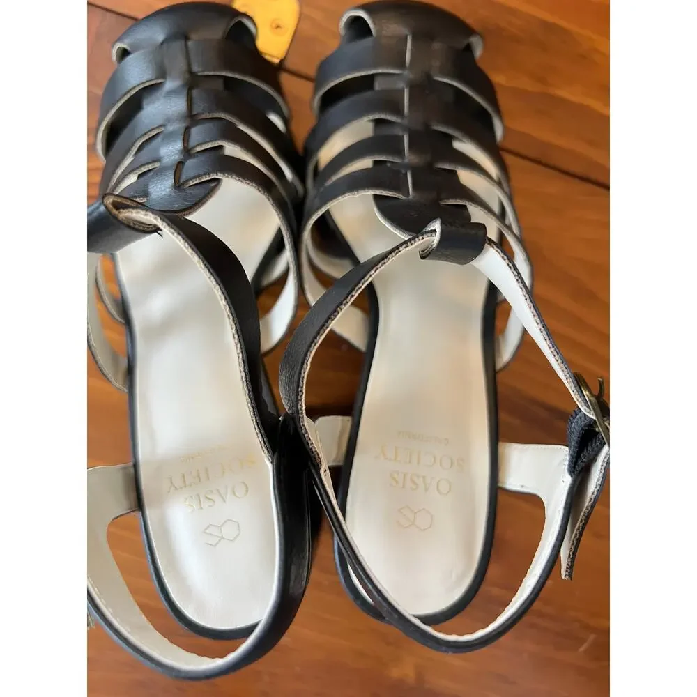 Oasis Society Black Chunky Fisherman Sandals Platform Block Heel Strappy 6.5‎